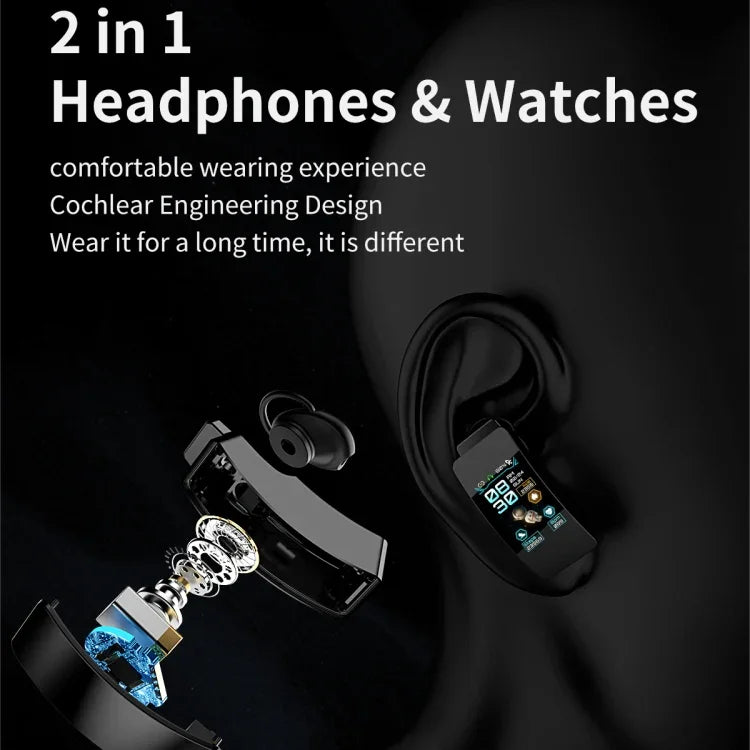 K50 Dây silicone 1.08 inch Đồng hồ thông minh có tai nghe tháo rời Chống nước IP67 Hỗ trợ gọi Bluetooth, Dây silicone (Đen), Dây silicone (Đen Bạc)