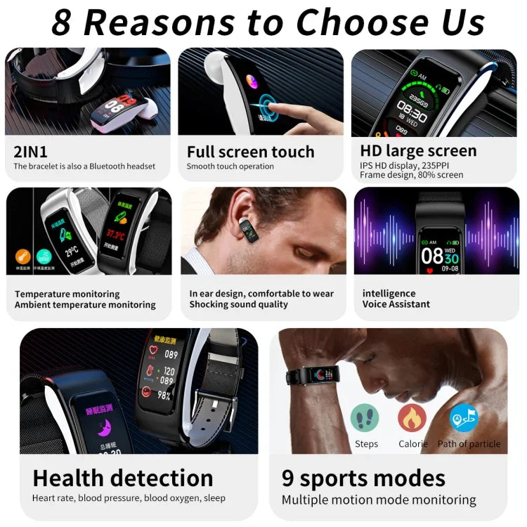 K60 Dây da 1.08 inch Đồng hồ thông minh có tai nghe tháo rời Chống nước Life Hỗ trợ gọi Bluetooth, Dây da (Đen Bạc), Dây da (Nâu), Dây da (Đen), Dây da (Nâu Bạc)