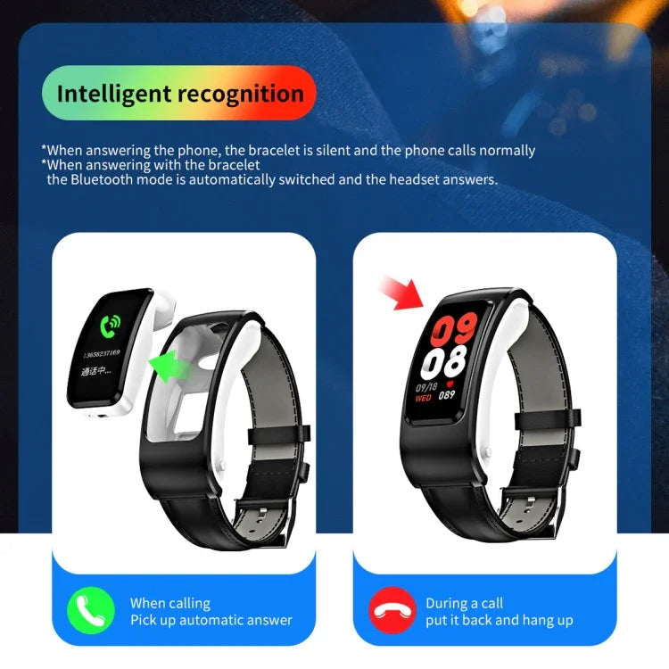 K60 Dây da 1.08 inch Đồng hồ thông minh có tai nghe tháo rời Chống nước Life Hỗ trợ gọi Bluetooth, Dây da (Đen Bạc), Dây da (Nâu), Dây da (Đen), Dây da (Nâu Bạc)