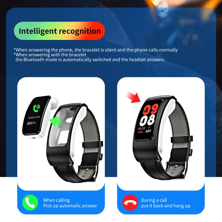 K60 Dây da 1.08 inch Đồng hồ thông minh có tai nghe tháo rời Chống nước Life Hỗ trợ gọi Bluetooth, Dây da (Đen Bạc), Dây da (Nâu), Dây da (Đen), Dây da (Nâu Bạc)