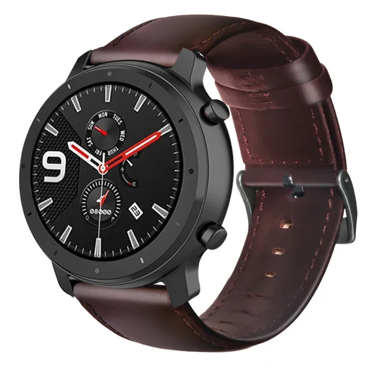 Dây đồng hồ da thật sáp dầu, dành cho Amazfit GTR 47mm / Pace / Stratos, Amazfit 2 Stratos, Ticwatch Pro / E2 / S2, Pebble Gen 1, Pebble Time