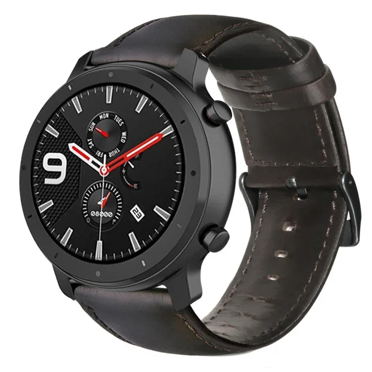 Dây đồng hồ da thật sáp dầu, dành cho Amazfit GTR 47mm / Pace / Stratos, Amazfit 2 Stratos, Ticwatch Pro / E2 / S2, Pebble Gen 1, Pebble Time