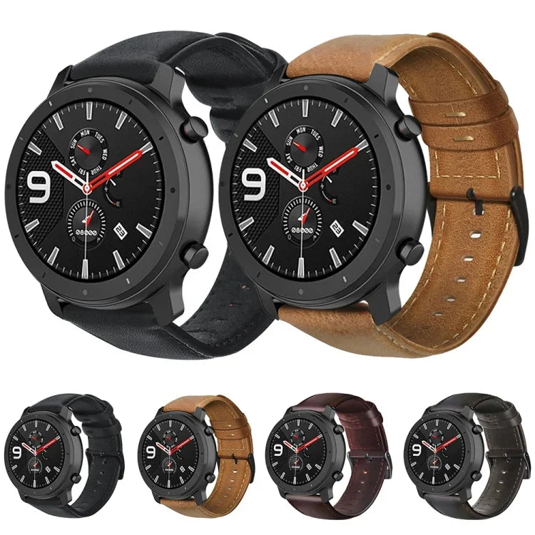 Dây đồng hồ da thật sáp dầu, dành cho Amazfit GTR 47mm / Pace / Stratos, Amazfit 2 Stratos, Ticwatch Pro / E2 / S2, Pebble Gen 1, Pebble Time