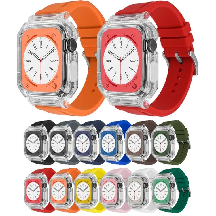 Dây đồng hồ silicone vỏ polycarbonate trong suốt, Dành cho Apple Watch Series 8&7 45mm