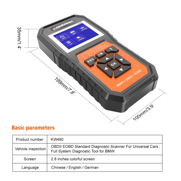 KONNWE KW480 2.8 inch Color Screen OBD2 Car Fault Detector, For BMW