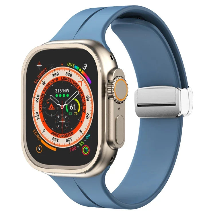 Magnetic Fold Clasp Silicone Watch Band, For Apple Watch Series 8&7 45mm, For Apple Watch Series 8&7 41mm