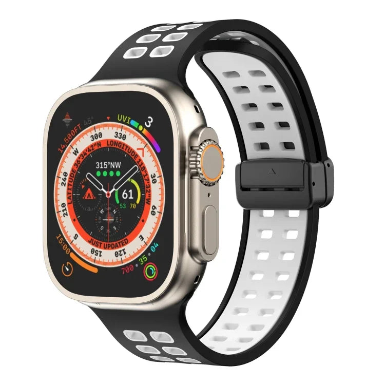 Magnetic Fold Clasp Square Holes Silicone Watch Band, For Apple Watch Series 8&7 45mm, For Apple Watch Series 8&7 41mm