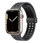 Magnetic Fold Clasp Square Holes Silicone Watch Band, For Apple Watch Series 8&7 45mm, For Apple Watch Series 8&7 41mm