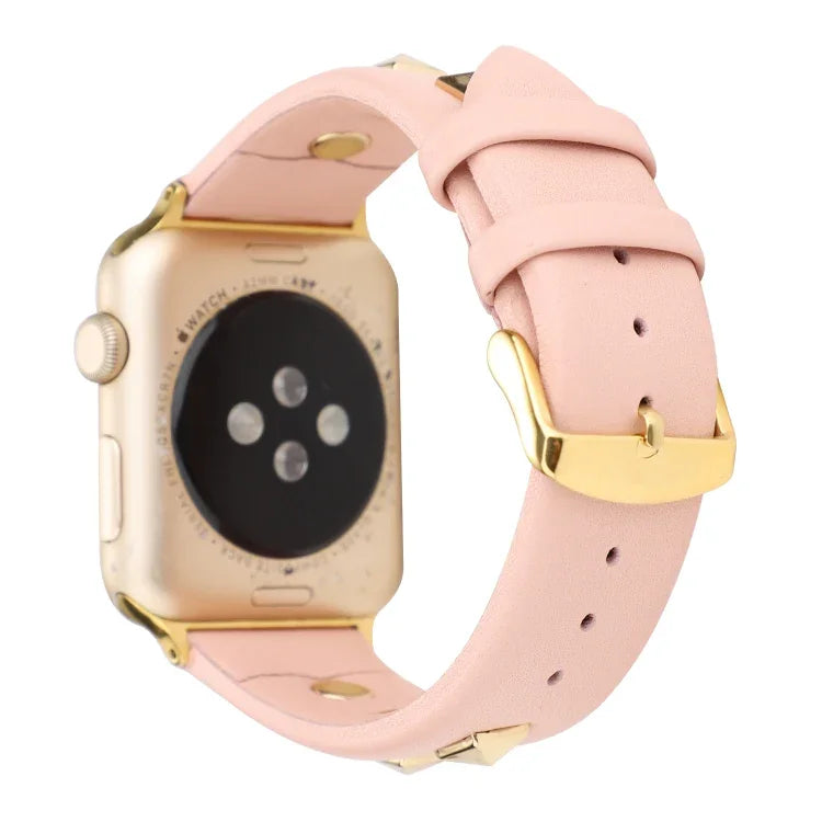 Single Row Riveted Genuine Leather Watch Band, For Apple Watch Series 8&7 45mm, For Apple Watch Series 8&7 41mm