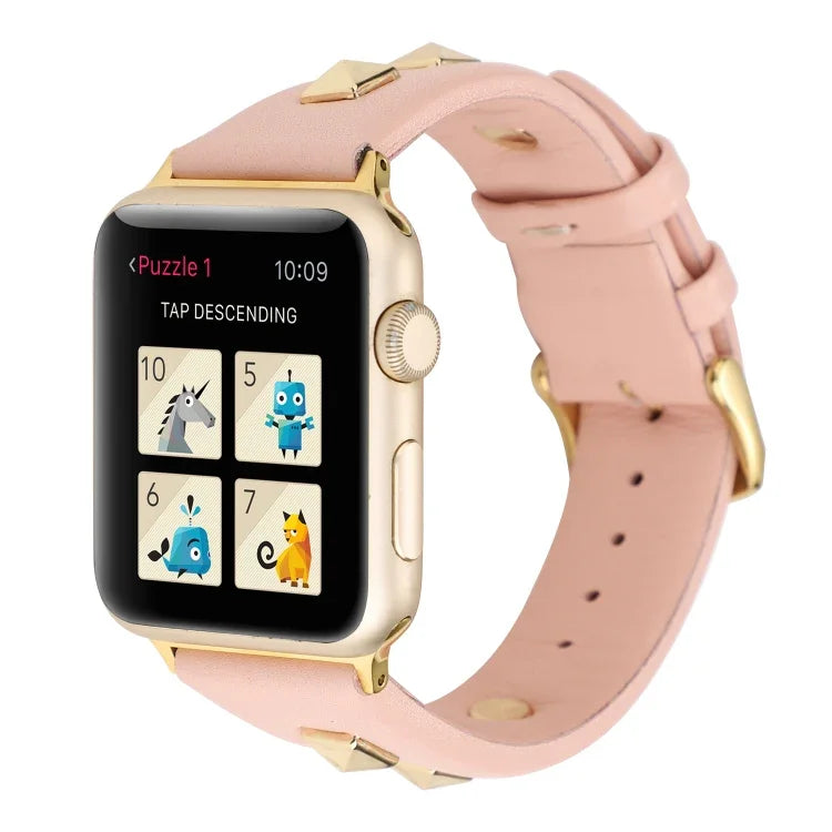 Single Row Riveted Genuine Leather Watch Band, For Apple Watch Series 8&7 45mm, For Apple Watch Series 8&7 41mm