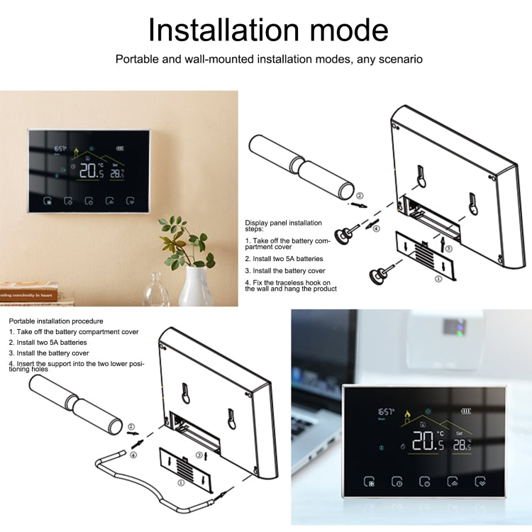 BHT-8000RF-VA-GBCW Bộ điều nhiệt màn hình LED thông minh không dây có WiFi, Thông số kỹ thuật: Điện / Sưởi nồi hơi, Sưởi điện, Sưởi nồi hơi điện, Sưởi nồi hơi, Sưởi nước, Sưởi thủy điện, Sưởi nồi hơi nước