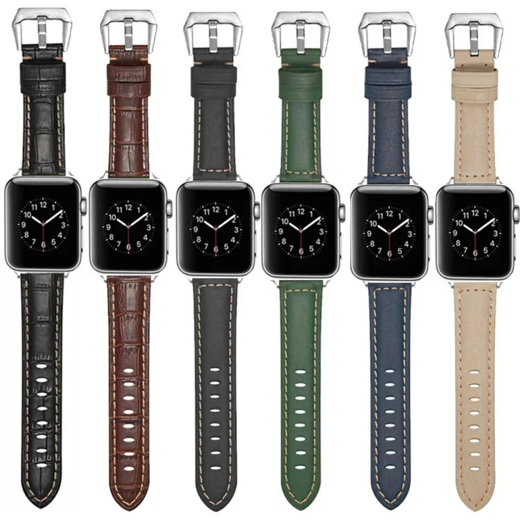 Dây đồng hồ da thật khóa bạc, Dành cho Apple Watch Series 8&7 45mm, Dành cho Apple Watch Series 8&7 41mm