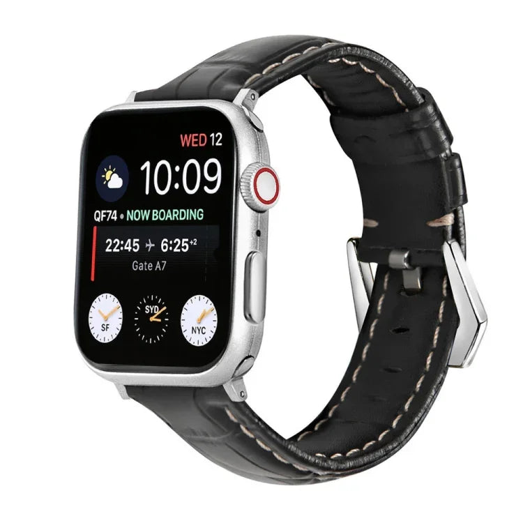 Dây đồng hồ da thật khóa bạc, Dành cho Apple Watch Series 8&7 45mm, Dành cho Apple Watch Series 8&7 41mm