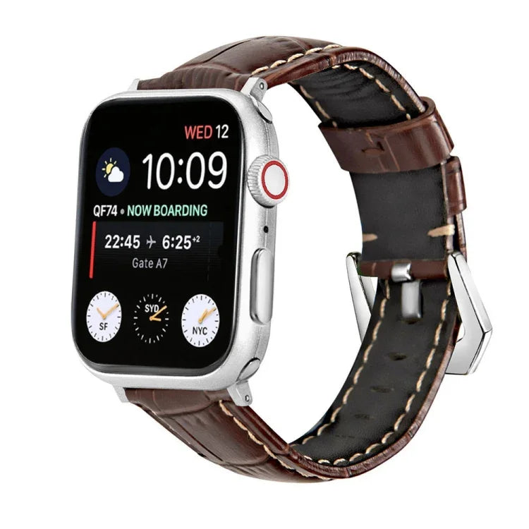 Dây đồng hồ da thật khóa bạc, Dành cho Apple Watch Series 8&7 45mm, Dành cho Apple Watch Series 8&7 41mm