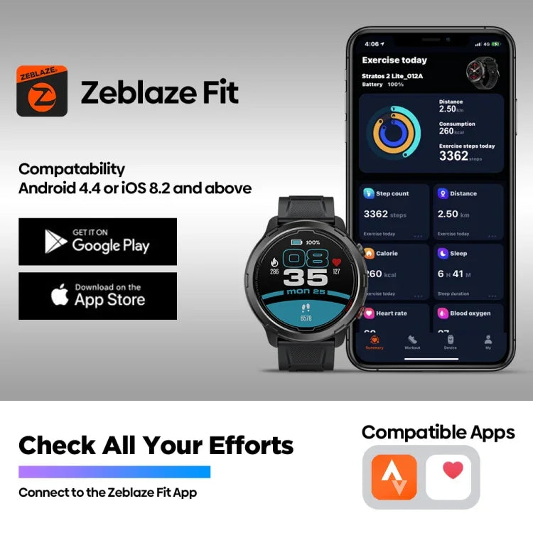 Đồng hồ thông minh Zeblaze Stratos 2 Lite màn hình IPS 1.32 inch, chống nước 5 ATM, GPS, hỗ trợ theo dõi nhịp tim / chế độ thể thao, Stratos 2 Lite