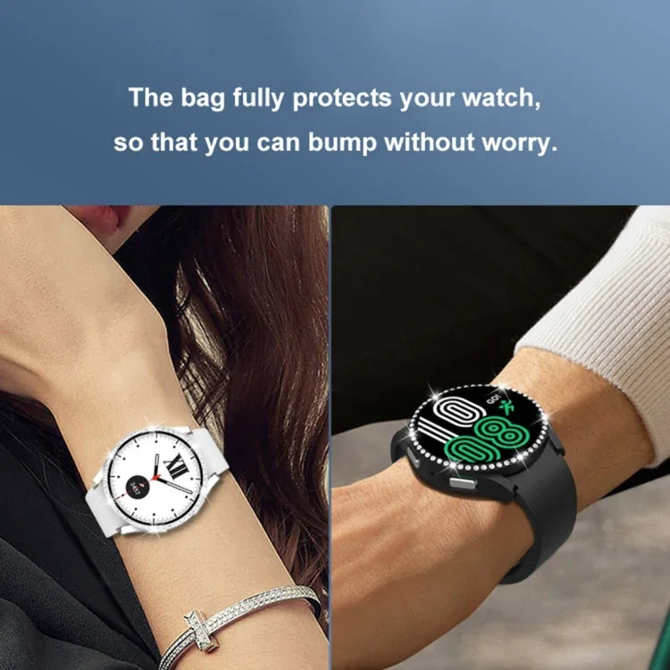 Vỏ đồng hồ PC kim cương hàng đơn + kính cường lực, dành cho Samsung Galaxy Watch5 44mm
