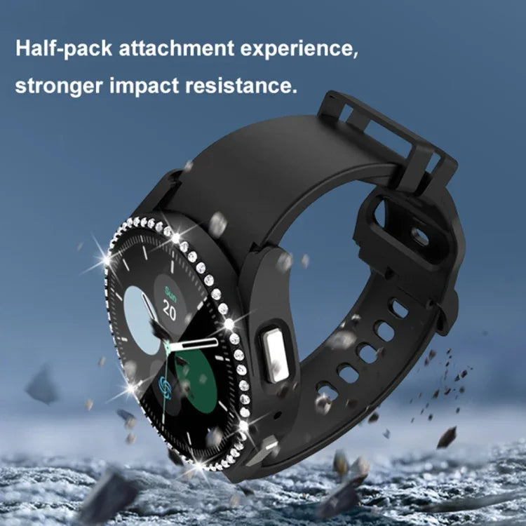 Vỏ đồng hồ PC kim cương hàng đơn + kính cường lực, dành cho Samsung Galaxy Watch5 44mm