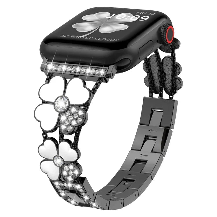 Dây đồng hồ kim loại hình cánh hoa đính kim cương, dành cho Apple Watch 3 38mm, Apple Watch 9 45mm, Apple Watch 3 42mm, Apple Watch 2 38mm, Apple Watch 2 42mm, Apple Watch 38mm, Apple Watch 42mm, Apple Watch 9 41mm
