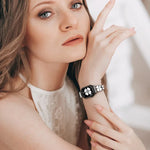 Dây đồng hồ kim loại hình cánh hoa đính kim cương, dành cho Apple Watch 3 38mm, Apple Watch 9 45mm, Apple Watch 3 42mm, Apple Watch 2 38mm, Apple Watch 2 42mm, Apple Watch 38mm, Apple Watch 42mm, Apple Watch 9 41mm