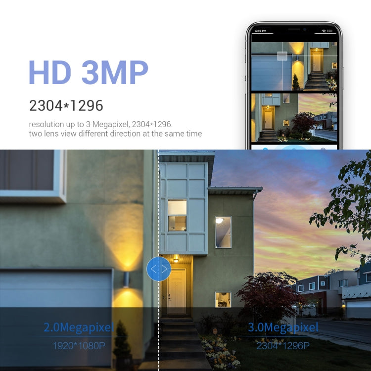Camera WiFi ESCAM PT210 2x3MP ống kính kép màn hình kép, hỗ trợ thoại hai chiều, phát hiện chuyển động và lưu trữ đám mây, PT210