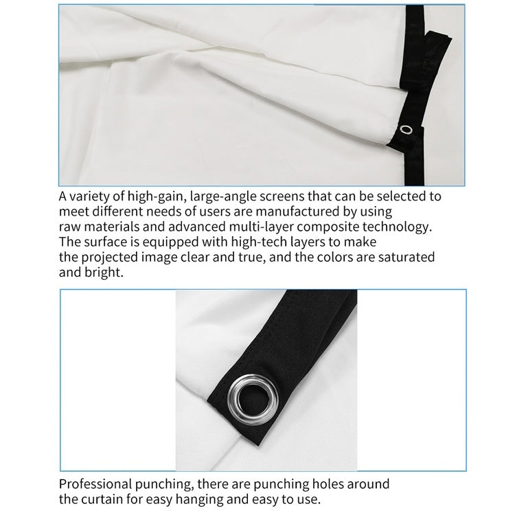 Màn chiếu máy chiếu polyester mỏng gập đơn giản, 30 inch 16:9, 150 inch 4:3, 180 inch 16:9, 150 inch 16:9, 200 inch 16:9