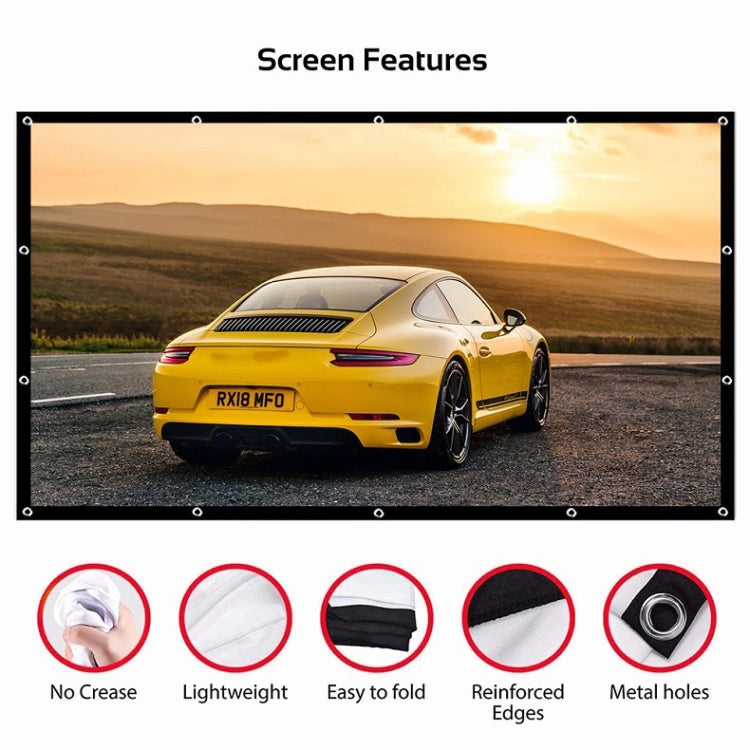 Màn chiếu máy chiếu polyester mỏng gập đơn giản, 30 inch 16:9, 150 inch 4:3, 180 inch 16:9, 150 inch 16:9, 200 inch 16:9