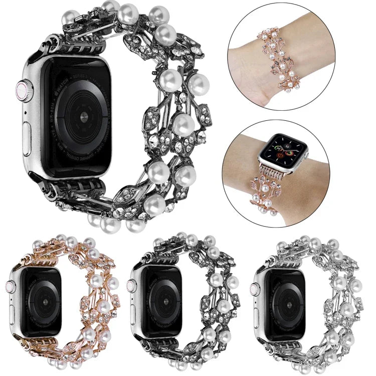 Dây đồng hồ kim loại hạt cỏ bốn lá, dành cho Apple Watch Series 10 46mm, Series 10 42mm, SE 2023 44mm, SE 2023 40mm, Ultra 2 49mm, Apple Watch 9 45mm, Apple Watch 9 41mm