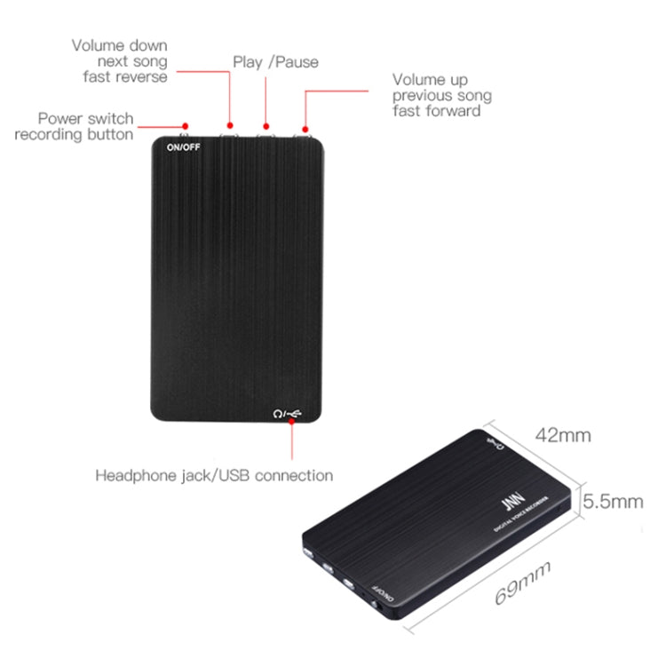 Máy ghi âm điều khiển giọng nói thông minh giảm tiếng ồn HD siêu mỏng JNN M2, 4GB, 8GB, 16GB, 32GB, 64GB