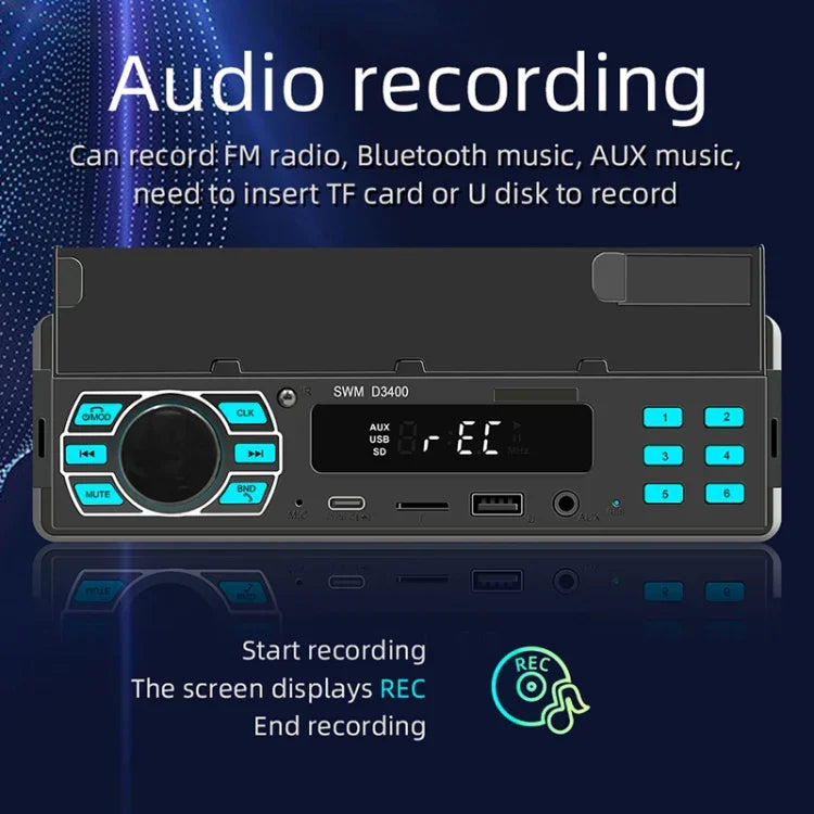 Máy nghe nhạc MP3 Bluetooth xe hơi SWM D3400 hỗ trợ trợ lý giọng nói thông minh / FM