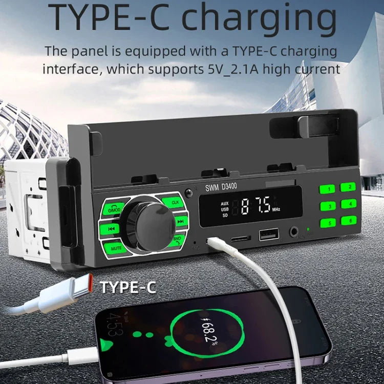 Máy nghe nhạc MP3 Bluetooth xe hơi SWM D3400 hỗ trợ trợ lý giọng nói thông minh / FM