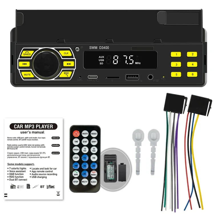 Máy nghe nhạc MP3 Bluetooth xe hơi SWM D3400 hỗ trợ trợ lý giọng nói thông minh / FM