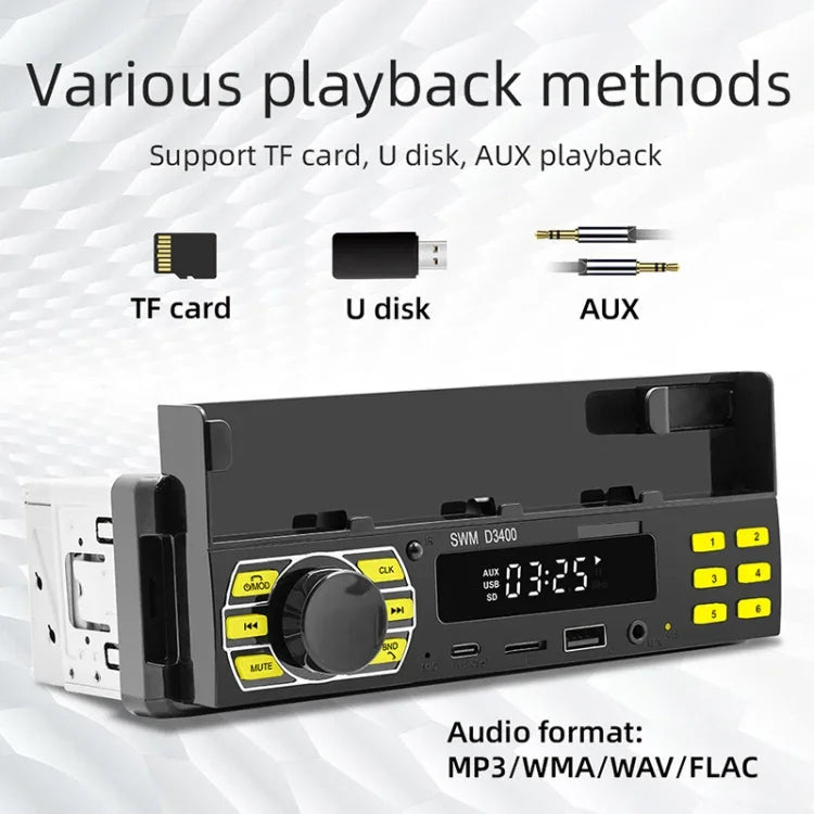 Máy nghe nhạc MP3 Bluetooth xe hơi SWM D3400 hỗ trợ trợ lý giọng nói thông minh / FM