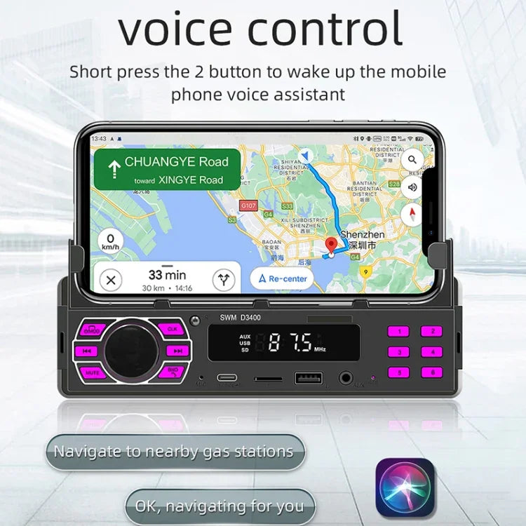 Máy nghe nhạc MP3 Bluetooth xe hơi SWM D3400 hỗ trợ trợ lý giọng nói thông minh / FM