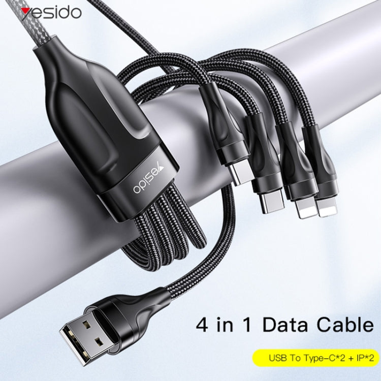 Cáp sạc USB 1.2m 4A sang Dual Type-C + Dual 8 Pin YESIDO CA111, CA111