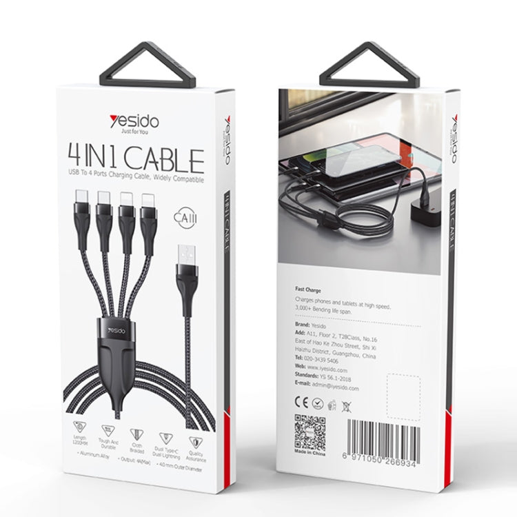Cáp sạc USB 1.2m 4A sang Dual Type-C + Dual 8 Pin YESIDO CA111, CA111