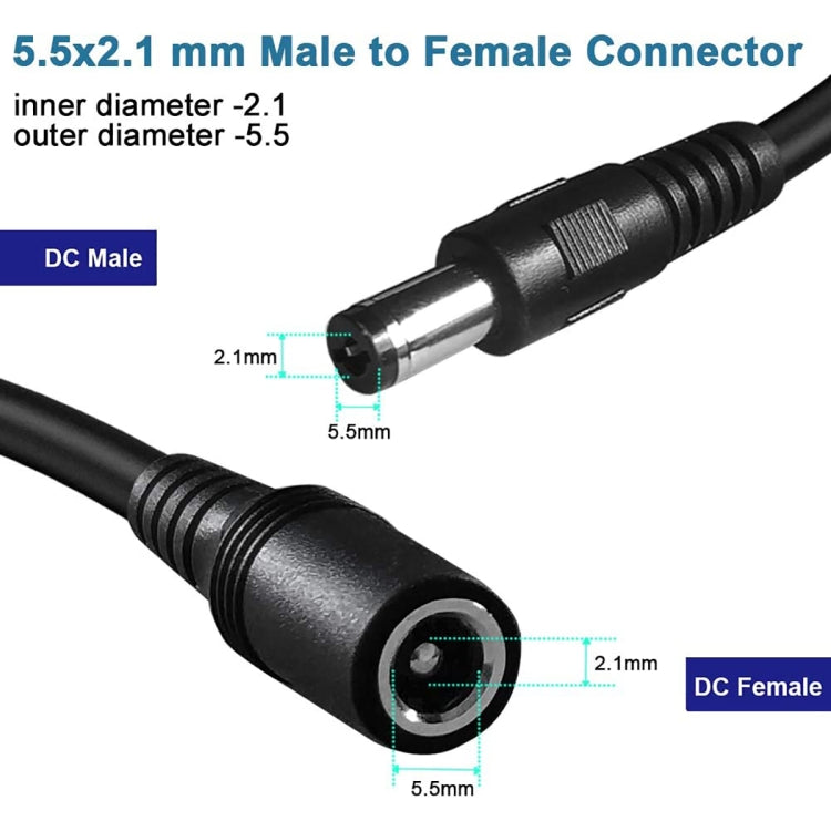 Cáp nối dài nguồn DC 5.5 x 2.1mm cái sang đực, dài 1m, 1.5m, 3m, 5m, 10m