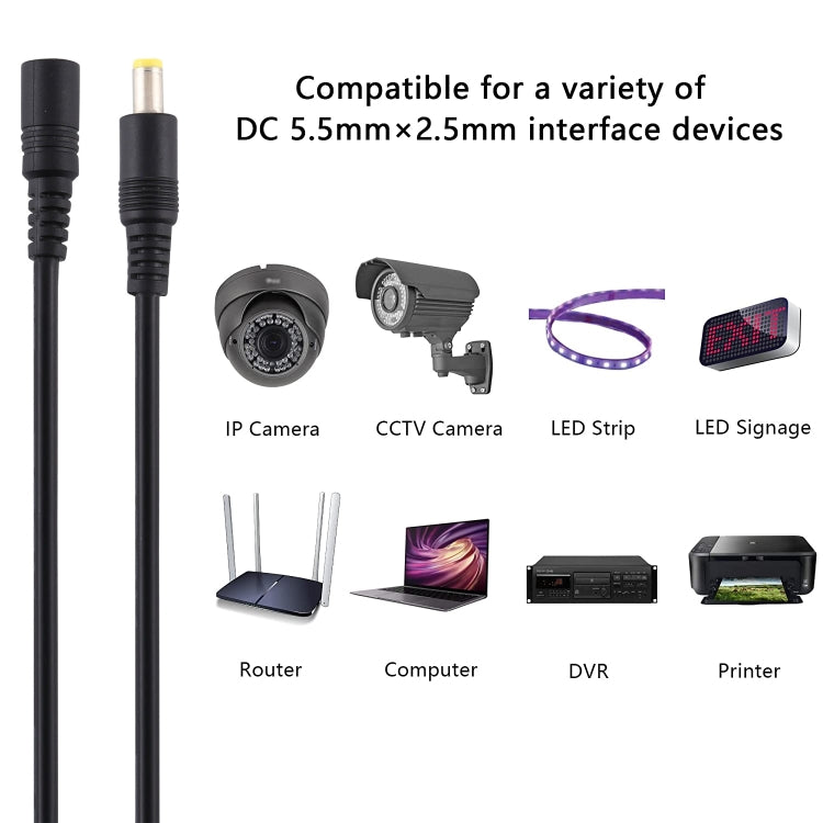 Cáp nối dài nguồn DC 5.5 x 2.5mm cái sang đực, dài 1m, 1.5m, 3m, 5m, 10m