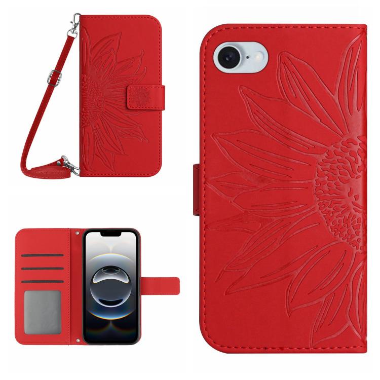 Ốp lưng điện thoại da gập dập nổi hoa hướng dương cảm giác da có dây đeo, dành cho iPhone 17e / 16e, iPhone 17 Pro Max, iPhone 17 Pro, iPhone 17