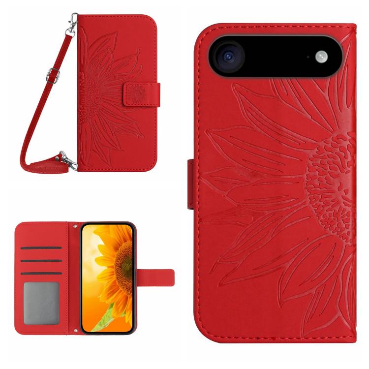 Bao da điện thoại gập dập nổi hoa hướng dương cảm giác da với dây đeo, dành cho iPhone Air, iPhone 16 Pro Max, iPhone 16 Pro, iPhone 16 Plus