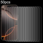 50 miếng phim kính cường lực nhôm cao cấp 0.26mm 9H 2.5D, dành cho iPhone 17 Pro Max, iPhone 17 Pro / 17, iPhone Air, iPhone 16 Pro Max, iPhone 16 Pro, iPhone 16 Plus, iPhone 16, iPhone 15 Plus / 15 Pro Max, iPhone 15 / 15 Pro