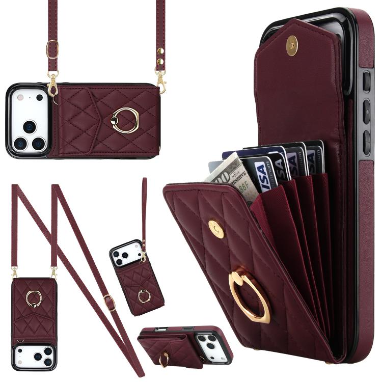 Ốp lưng điện thoại túi đựng thẻ họa tiết hình thoi có dây đeo dài, dành cho iPhone 17e / 16e, dành cho iPhone 17 Pro Max, dành cho iPhone 17 Pro, dành cho iPhone 17, dành cho iPhone Air, dành cho iPhone 15 Pro Max