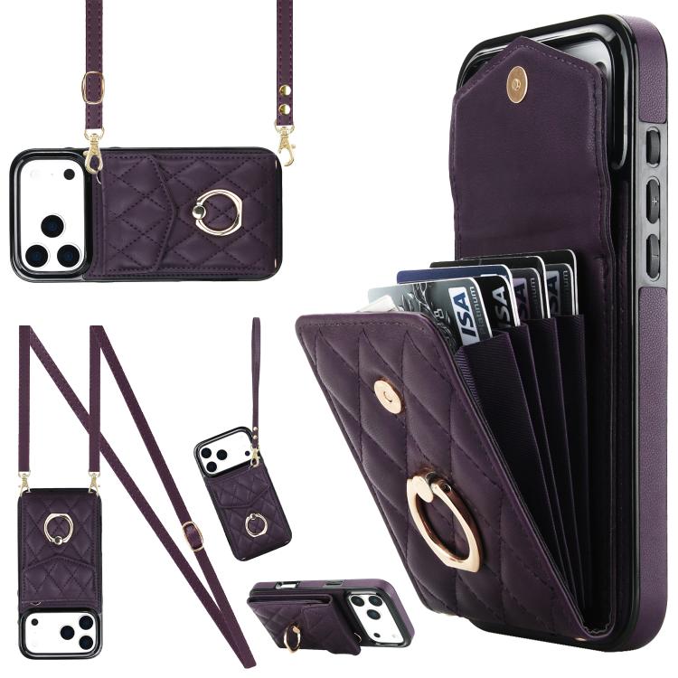 Ốp lưng điện thoại túi đựng thẻ họa tiết hình thoi có dây đeo dài, dành cho iPhone 17e / 16e, dành cho iPhone 17 Pro Max, dành cho iPhone 17 Pro, dành cho iPhone 17, dành cho iPhone Air, dành cho iPhone 15 Pro Max