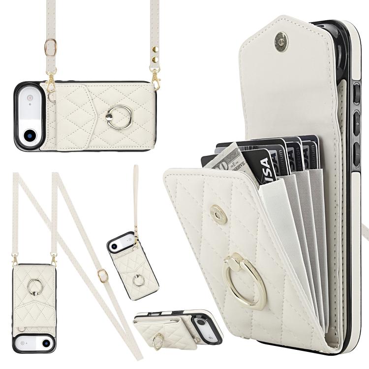 Ốp lưng điện thoại túi đựng thẻ họa tiết hình thoi có dây đeo dài, dành cho iPhone 17e / 16e, dành cho iPhone 17 Pro Max, dành cho iPhone 17 Pro, dành cho iPhone 17, dành cho iPhone Air, dành cho iPhone 15 Pro Max