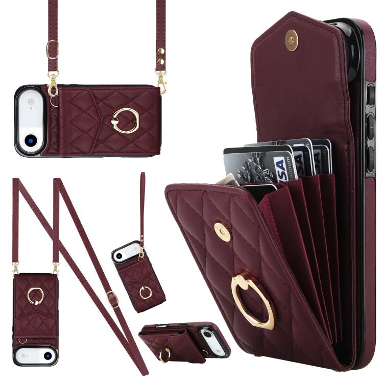 Ốp lưng điện thoại túi đựng thẻ họa tiết hình thoi có dây đeo dài, dành cho iPhone 17e / 16e, dành cho iPhone 17 Pro Max, dành cho iPhone 17 Pro, dành cho iPhone 17, dành cho iPhone Air, dành cho iPhone 15 Pro Max
