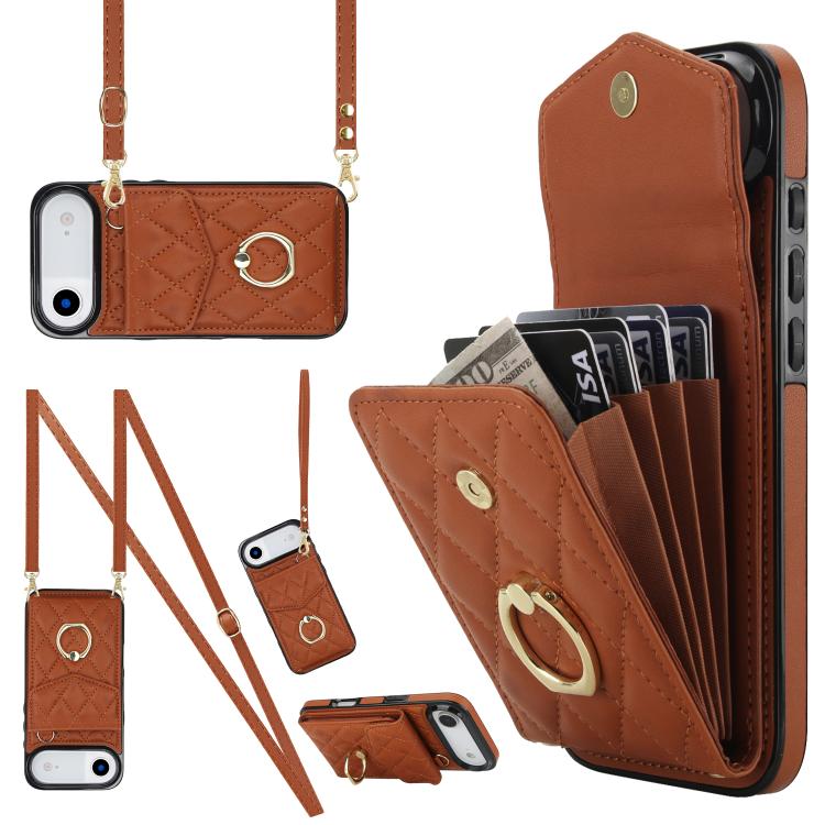 Ốp lưng điện thoại túi đựng thẻ họa tiết hình thoi có dây đeo dài, dành cho iPhone 17e / 16e, dành cho iPhone 17 Pro Max, dành cho iPhone 17 Pro, dành cho iPhone 17, dành cho iPhone Air, dành cho iPhone 15 Pro Max