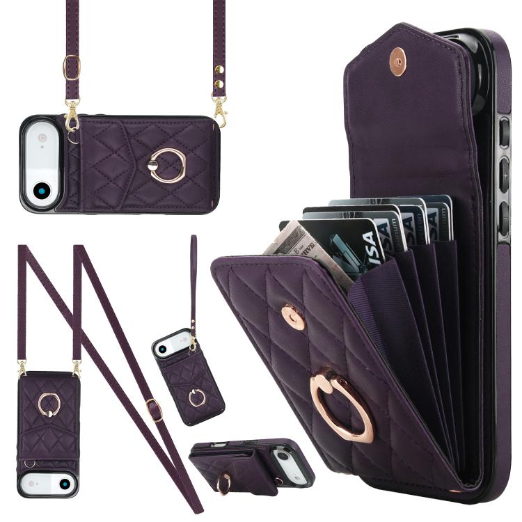 Ốp lưng điện thoại túi đựng thẻ họa tiết hình thoi có dây đeo dài, dành cho iPhone 17e / 16e, dành cho iPhone 17 Pro Max, dành cho iPhone 17 Pro, dành cho iPhone 17, dành cho iPhone Air, dành cho iPhone 15 Pro Max