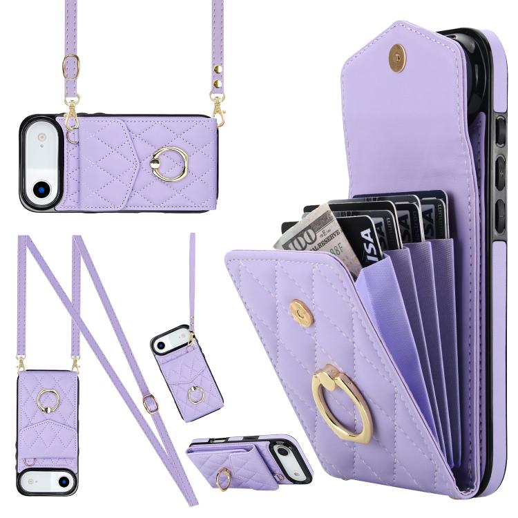 Ốp lưng điện thoại túi đựng thẻ họa tiết hình thoi có dây đeo dài, dành cho iPhone 17e / 16e, dành cho iPhone 17 Pro Max, dành cho iPhone 17 Pro, dành cho iPhone 17, dành cho iPhone Air, dành cho iPhone 15 Pro Max