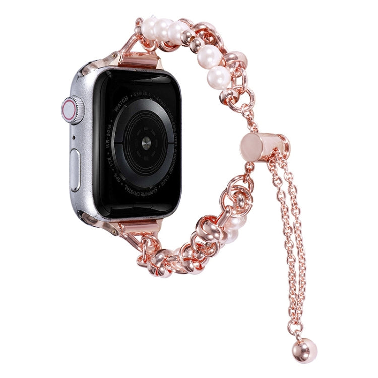 Dây đồng hồ kim loại vòng tay ngọc trai, dành cho Apple Watch 42mm, Apple Watch 38mm