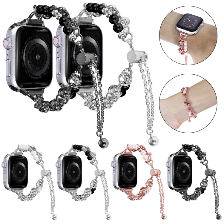Dây đồng hồ kim loại vòng tay ngọc trai, dành cho Apple Watch 42mm, Apple Watch 38mm
