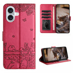 Cat Embossing Pattern Leather Phone Case with Lanyard, For iPhone 16e / 17e, For iPhone 17 Pro Max, For iPhone 17 Pro, For iPhone 17, For iPhone Air, For iPhone 16 Pro Max, For iPhone 16 Pro, For iPhone 16 Plus, For iPhone 16